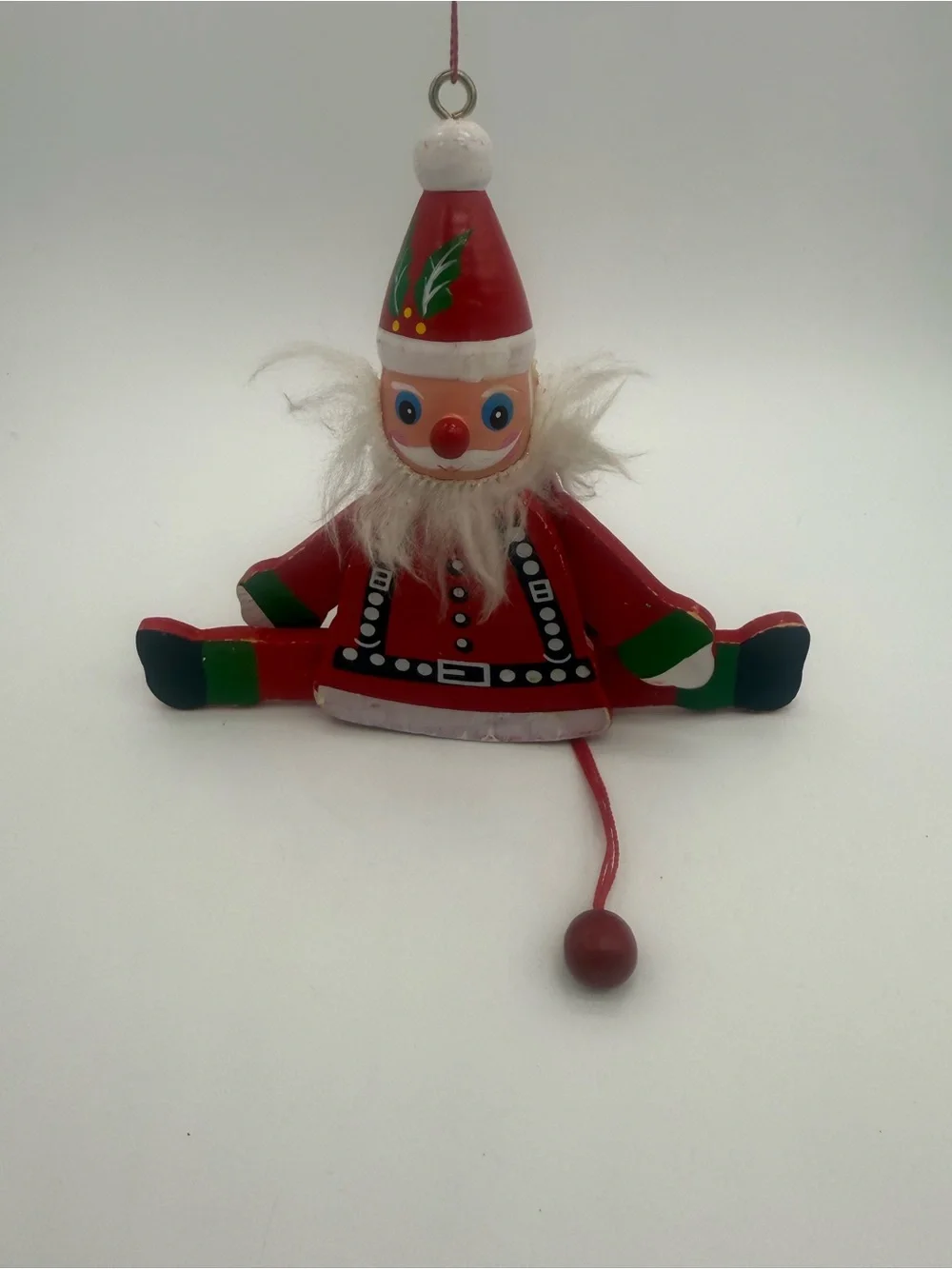 Vintage Wooden Santa Claus Jumping Jack Pull String Christmas Ornament Toy 1970s